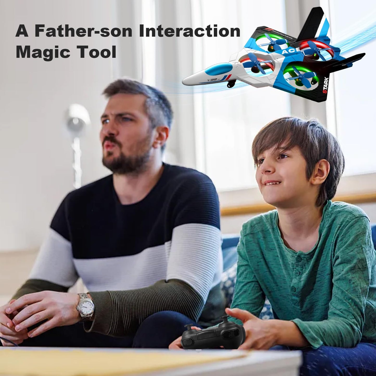 4DRC V39 Foam Remote Control Airplanes RC Planes with Camera,RC Airplane Fighter Jet with Light,Gravity Control, Auto-Follow, Trajectory Flight,One Key Take Off, 2 Batteries,Blue