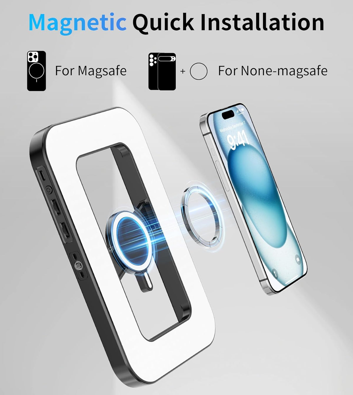 Double-Sided Magnetic Phone Ring Light with Mini Tripod Stand,448 LED 6000mAh Rechargeable RGB Selfie Light for iPhone,Handheld Stabilizer with Light for Magsafe/Phones/Video Recording/Makeup/Photos