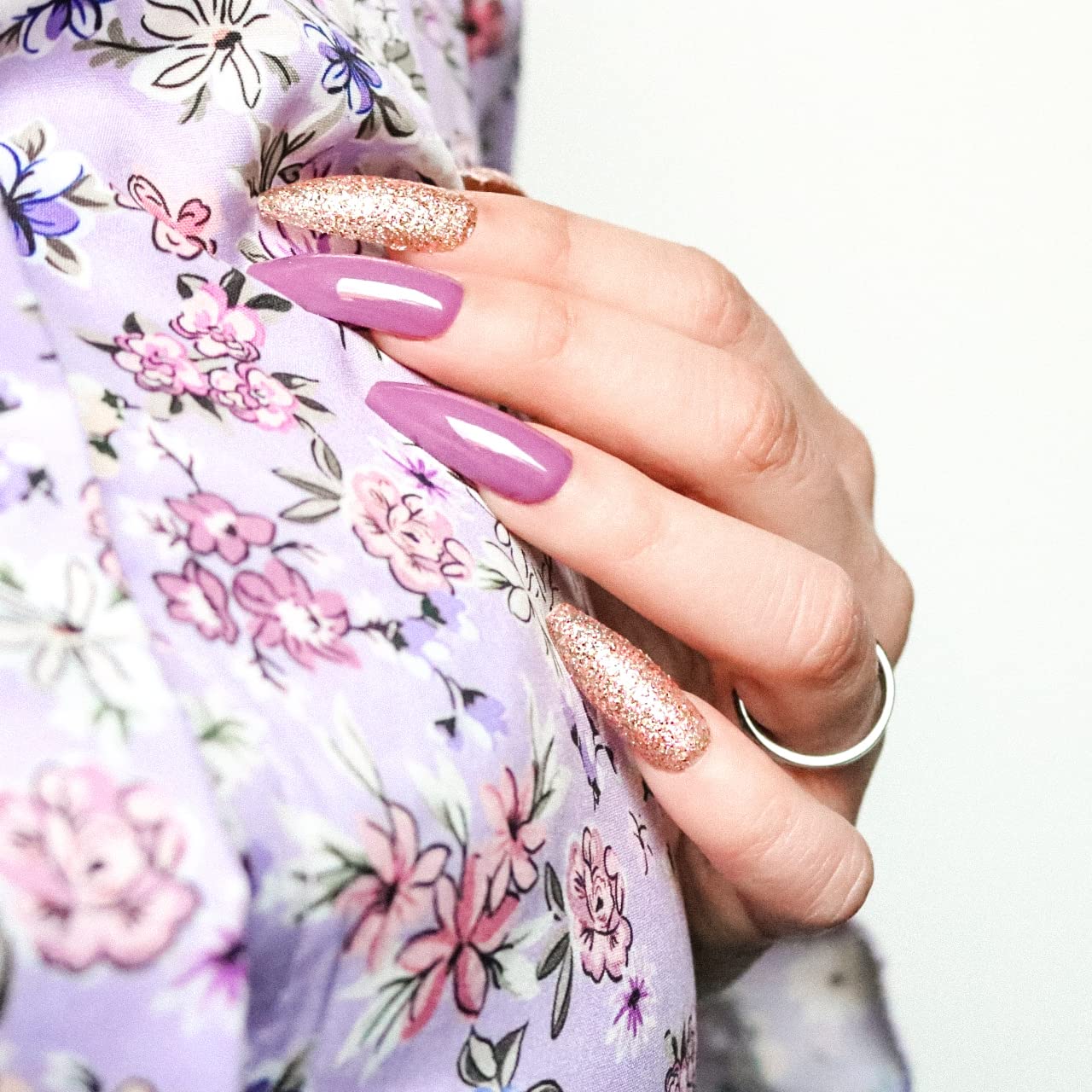 Allkem Berry Glam Press on Nails | Glossy Long coffin | 10 sizes - 20 pcs Ballerina Nail kit with Glue