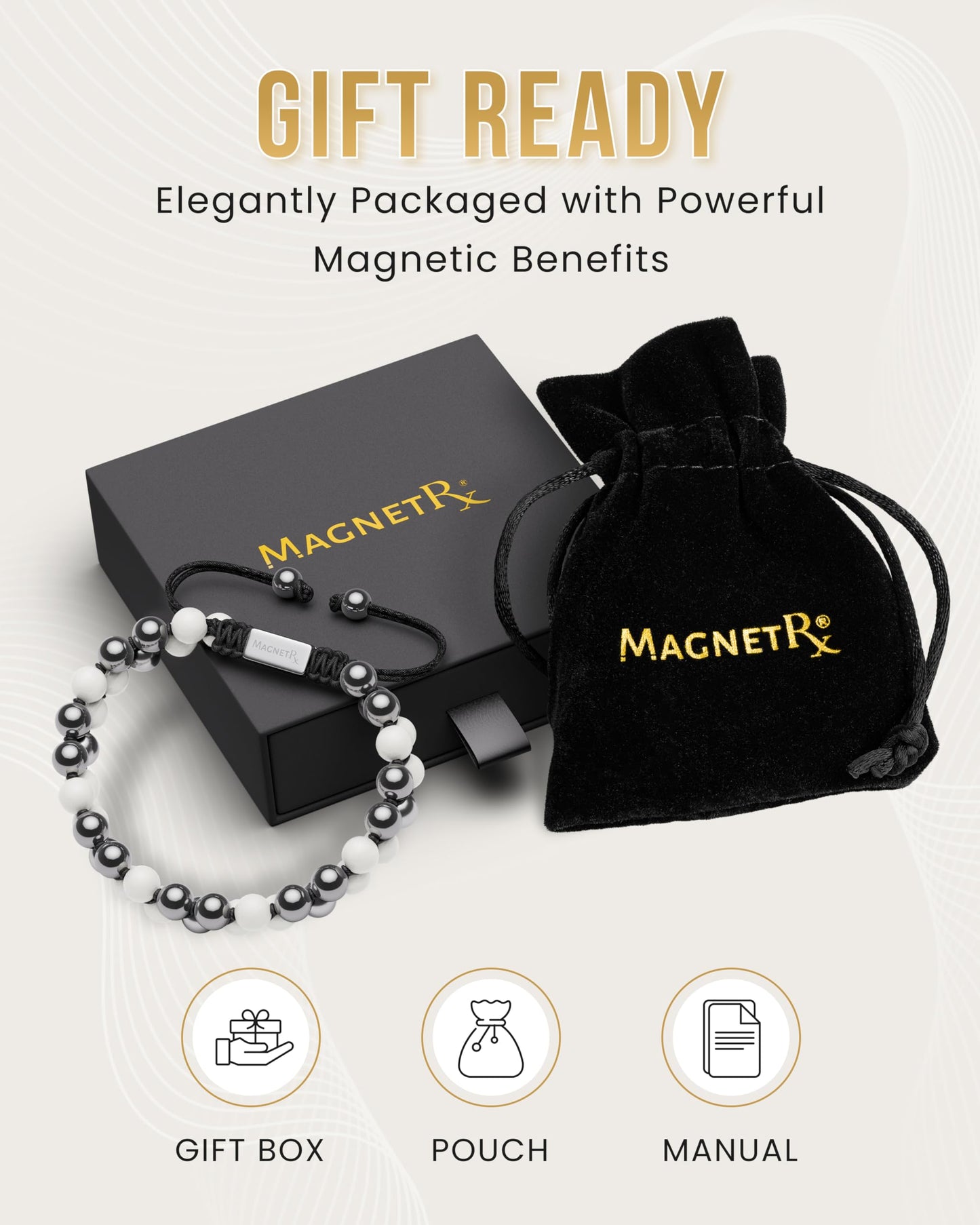 MagnetRX® Hematite & Moonstone Bracelet - MAX Strength Magnetic Hematite Bracelets - Natural Moonstone Crystals White Beaded Bracelets for Women