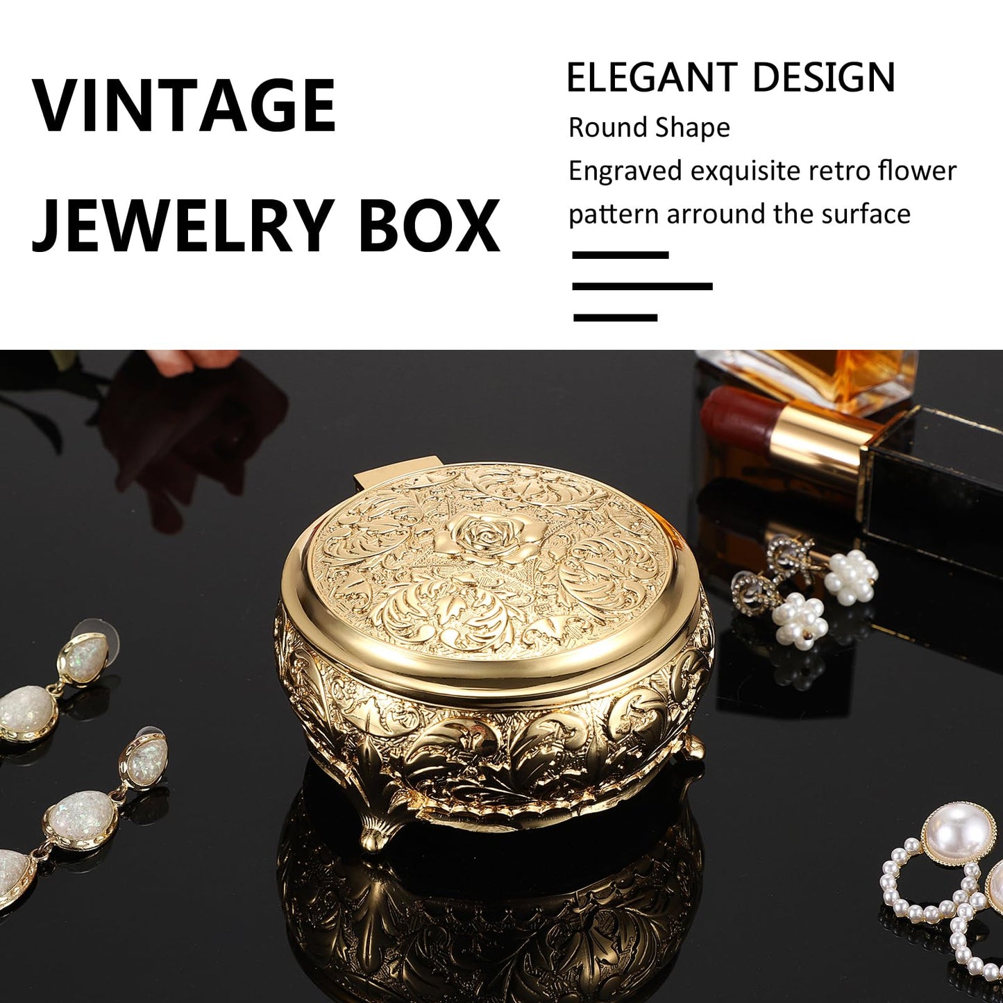 Hipiwe Vintage Metal Jewelry Box Different Shape- Small Antique Ring Earrings Necklace Storage Organizer Case Metal Treasure Chest Trinket Keepsake Gift Box