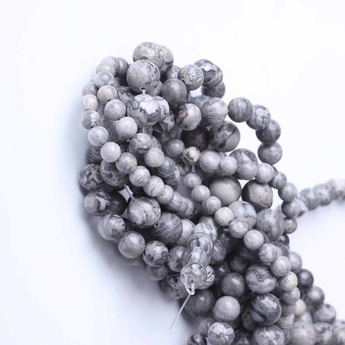 10MM Grey Map Round Loose Beads Natural Gem Beads Crystal Energy Stone Beads for Jewelry Making DIY Bracelet Necklace