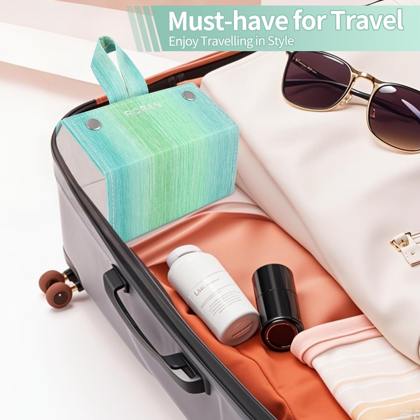 Roran Sunglasses Organizer, Portable Eyeglasses Holder Glasses Storage Box for Women Men, Folding Case Hard Shell, Gradient Design (Green Gradient)