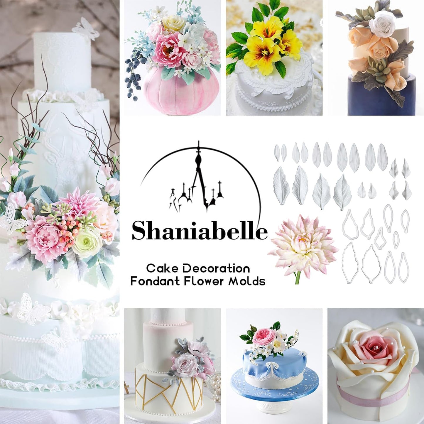 Professional Flower Fondant Mold Set, Reusable Silicone Cake Decorating Tools for Baking & Sugar Craft (Dahlia Flower Fondant)