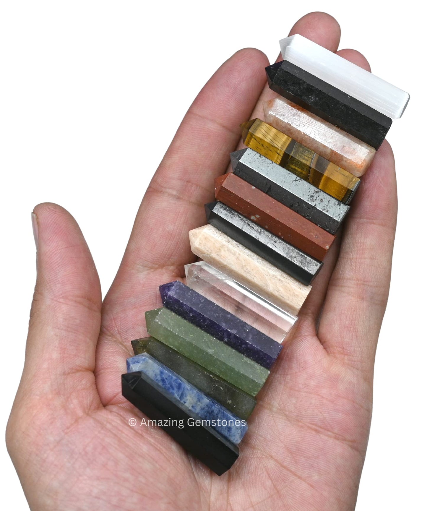Amazing Gemstone Crystal Points Mix 14 Pcs Healing Crystals and Stones - Hexagonal Healing Point Bulk Crystals for Crafts - Premium Gemstones and Crystals