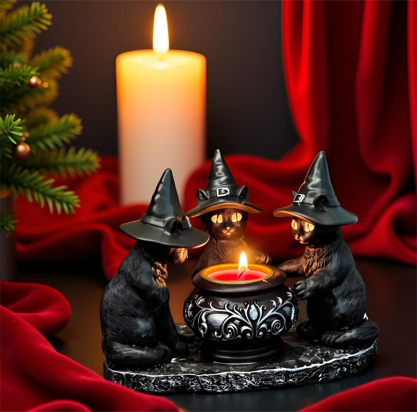 zhuja Black Cat Statue Decor Gothic Halloween Candle Holders Candlestick Decoration Wichy Figure Weird Jars Desk(Candle Holder)