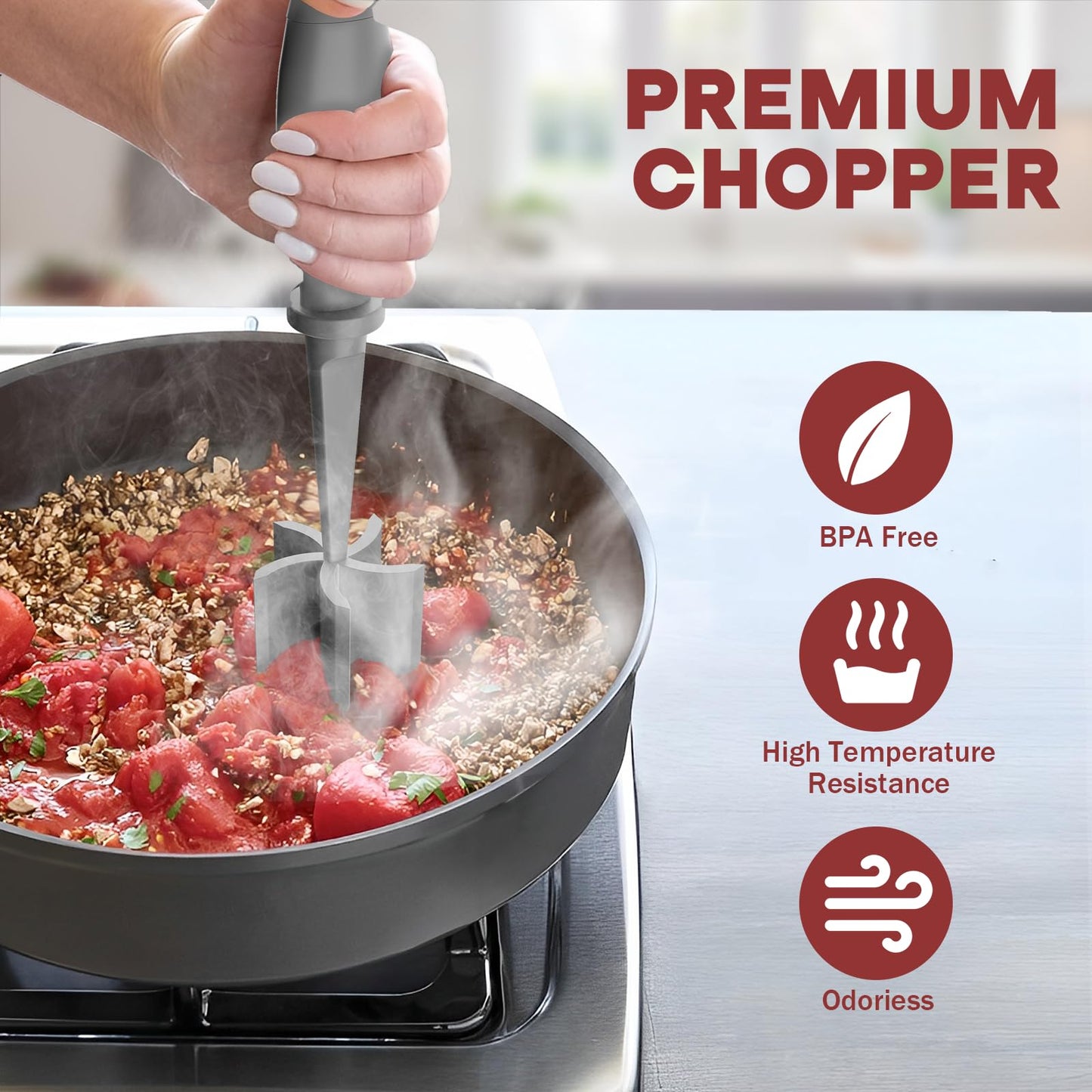 2 Pcs Meat Chopper, Hamburger Grinder, Premium Heat Resistant Smasher for Ground Beef, Burger Grinder Nylon Potato Mix Tool-Black-Grey