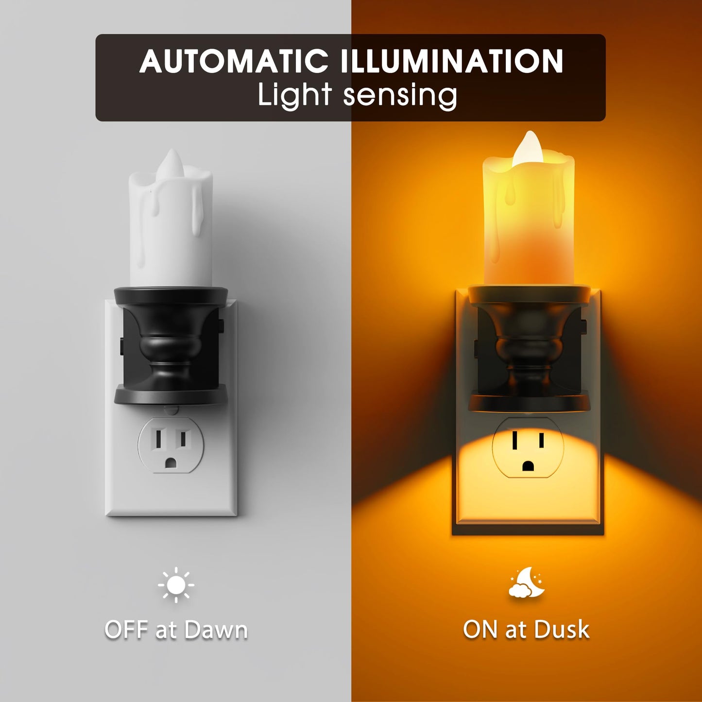 Briignite Flameless Candle Night Light, 2 Pack, Night Lights Plug into Wall, Candle Nightlight with Light Sensor, 0-100LM Dimmable LED Night Light Plug in, 1800K Amber Nightlight for Hallway Bathroom