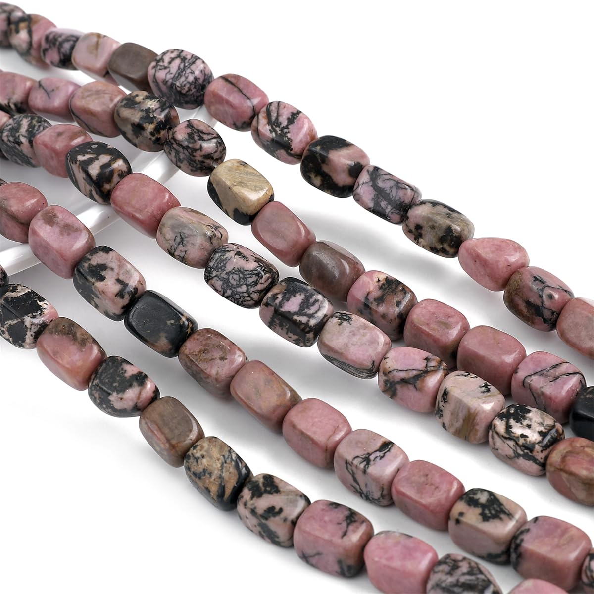 BEADIA Natural Rhodochrosite Cuboid Stone Loose Semi Gemstone Beads for Jewelry Making 8mmx12mm 38cm/Strand