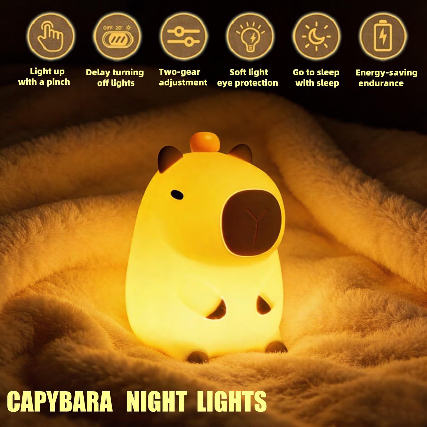 Night Light,Cute Tangerine LED Squishy Novelty Animal Night Lamp,Dimmable Soft Silicone Nursery Nightlight for Kids, Rechargeable Bedroom Touch Lamp, Dorm Decor, Gift(Capybara)