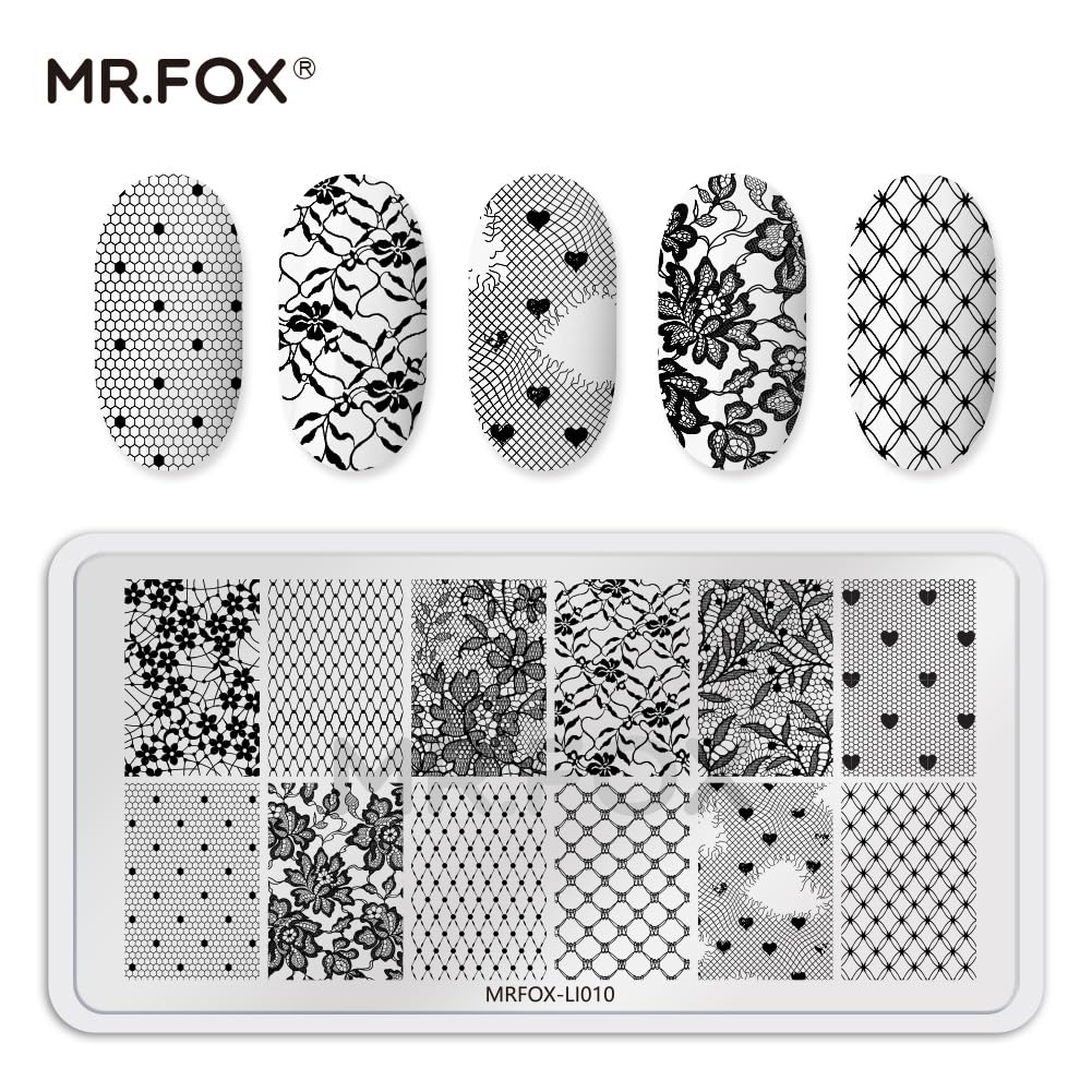 5 Pcs Nail Stencils Plates for Nail Art - Lace Butterfly & Distressed Design, Reusable Stainless Steel Nail Stamping Templates for Manicure