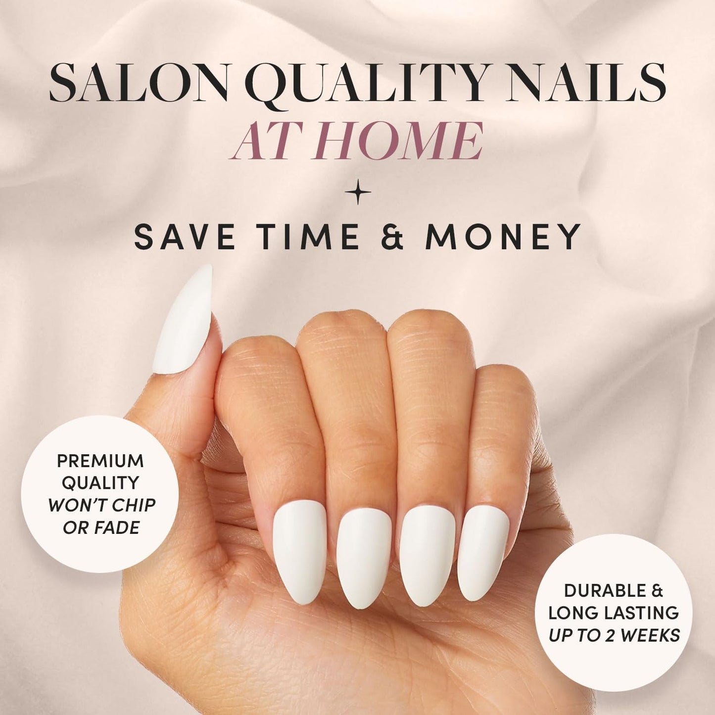 Glamnetic Press-On Nails Bundle - 'Til Death, Angel & Caviar | Ombre 3D Lace Fake Nails | Opaque White Nails | Short Almond Black French Tip False Nails