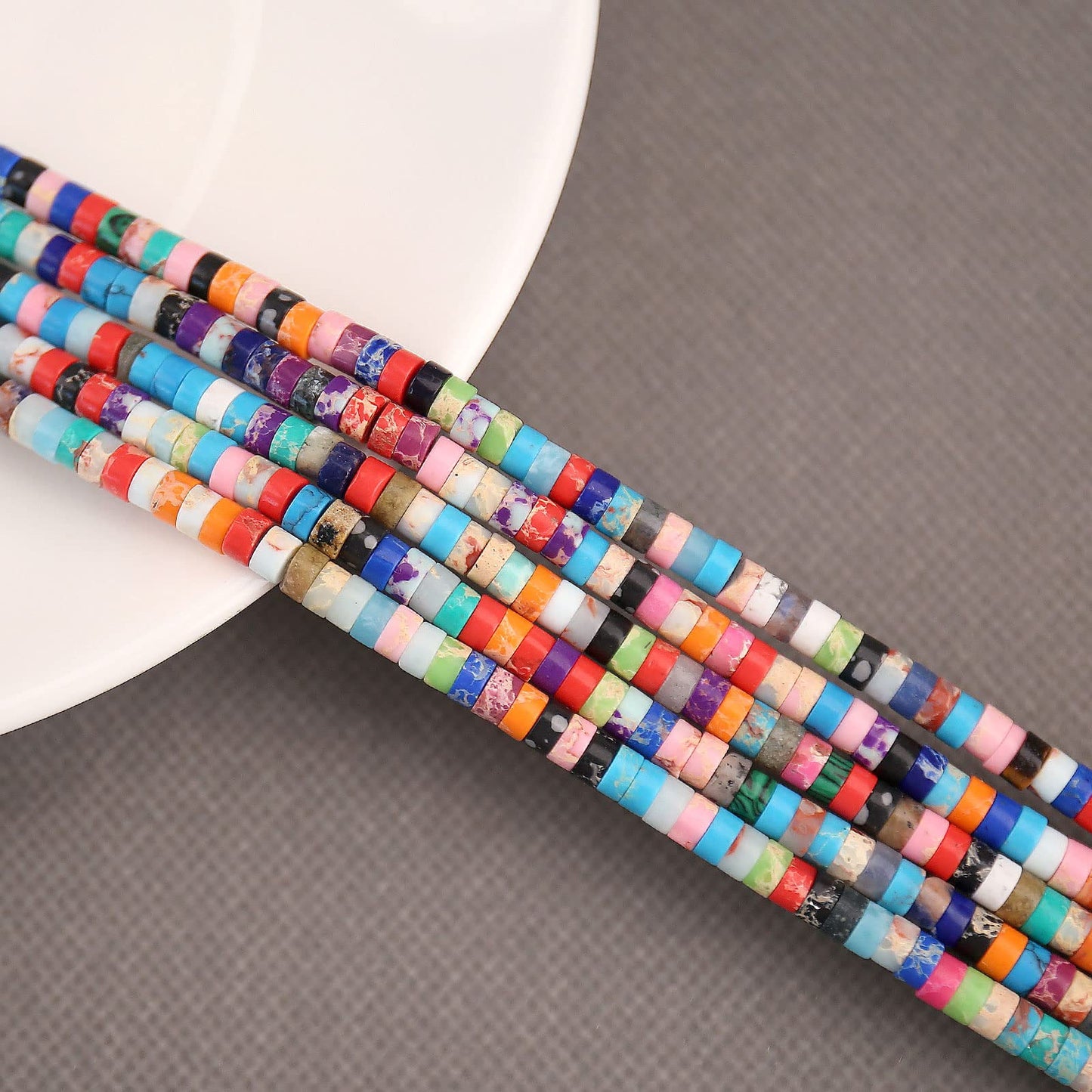 BONNY BOXX 150PCs Natural Mix Imperial Jasper Spacer Beads, Loose Semi Precious Flat Round Gemstone Heishi Disc Stone Beads for Beading Jewelry Making 4mm*2mm