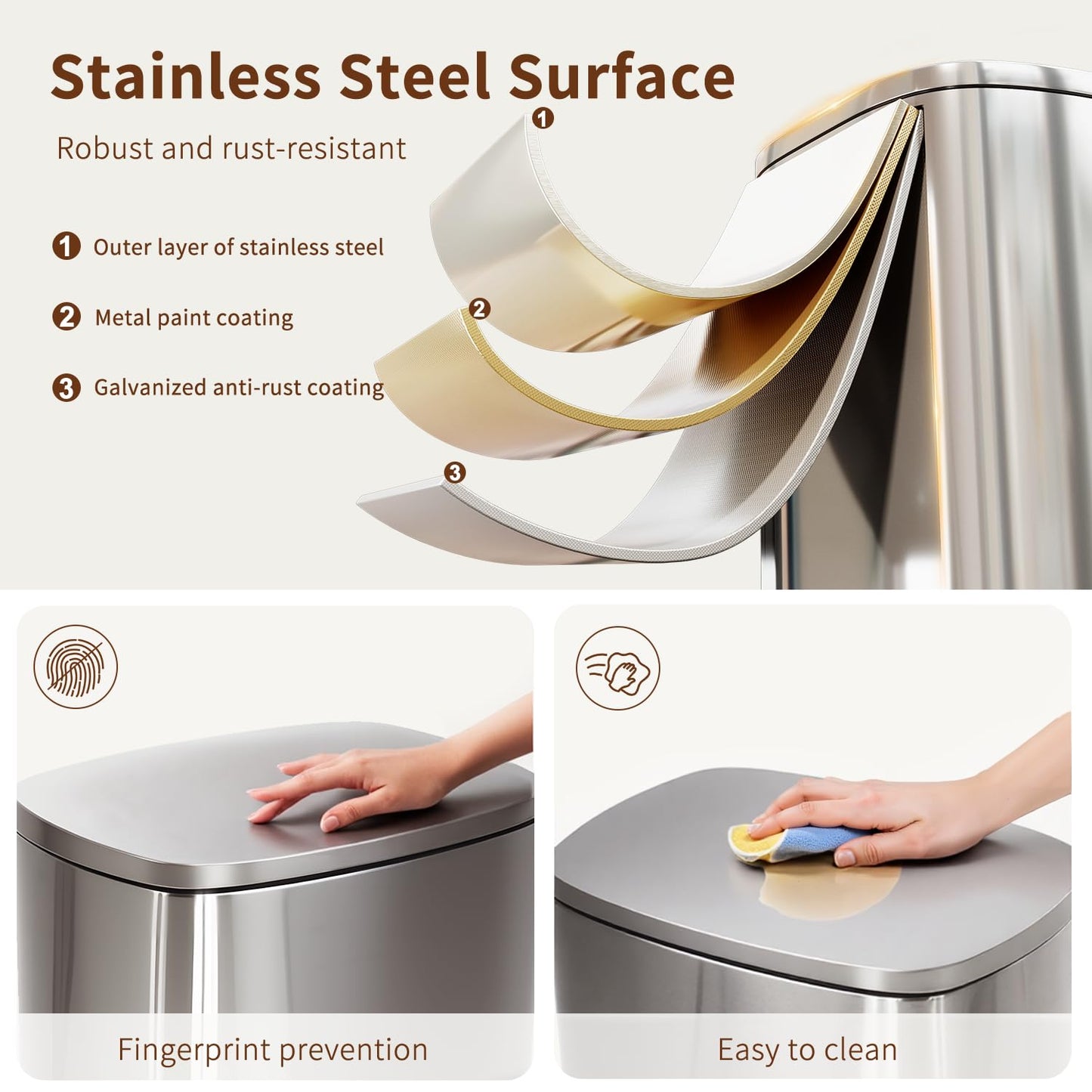 PayLessHere Trash Can with Lid, 13 Gallon (50L) Stainless Steel Kitchen & Office Recycling Bin with Foot Pedal Soft Close & Inner Bucket