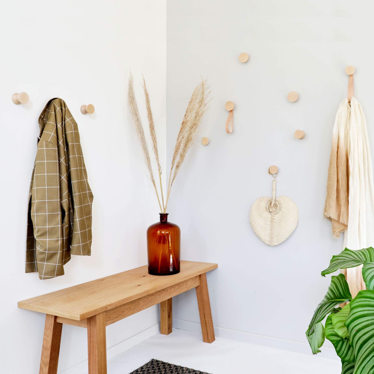 5mm Paper Solid Round Beech Wood Wall & Coat Hook, Set of 2, 2.3 inch Dia, Ideal for Entryway, Bathroom, Bedroom, or Office