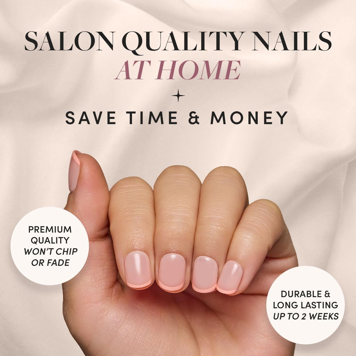 Glamnetic Press-On Nails Bundle - French Peach & Think Pink | Super Short Round Fake Nails with Peach French Tips | Light Pastel Pink Short Oval False Nails | Reusable, Salon-Quality Nail Kits