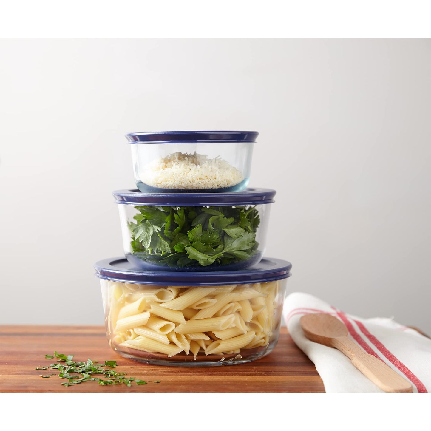 Pyrex Simply Store (3-Pack) Glass Food Storage Containers Set, (2, 4 & 7 Cup) Meal Prep Containers With Plastic BPA-Free Lids, Dishwasher & Microwave Safe