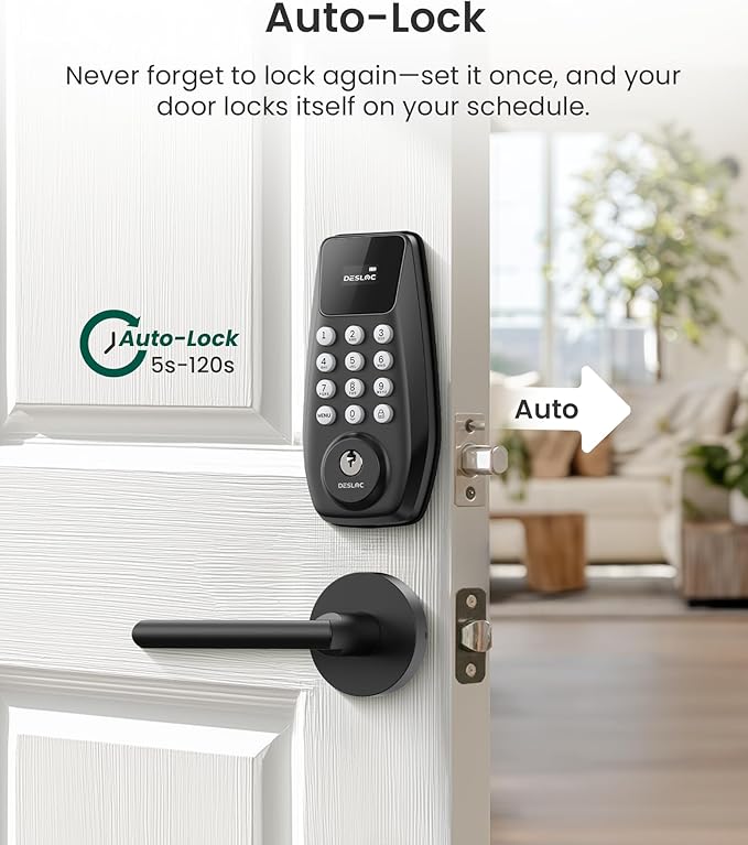DESLOC C100 Keyless Entry Door Lock with Keypad, Smart Deadbolt Lock for Front Door with 2 Keys, Auto Lock, Easy Installation, 100 PIN Codes, IP54 Waterproof, BHMA Grade 3, Black