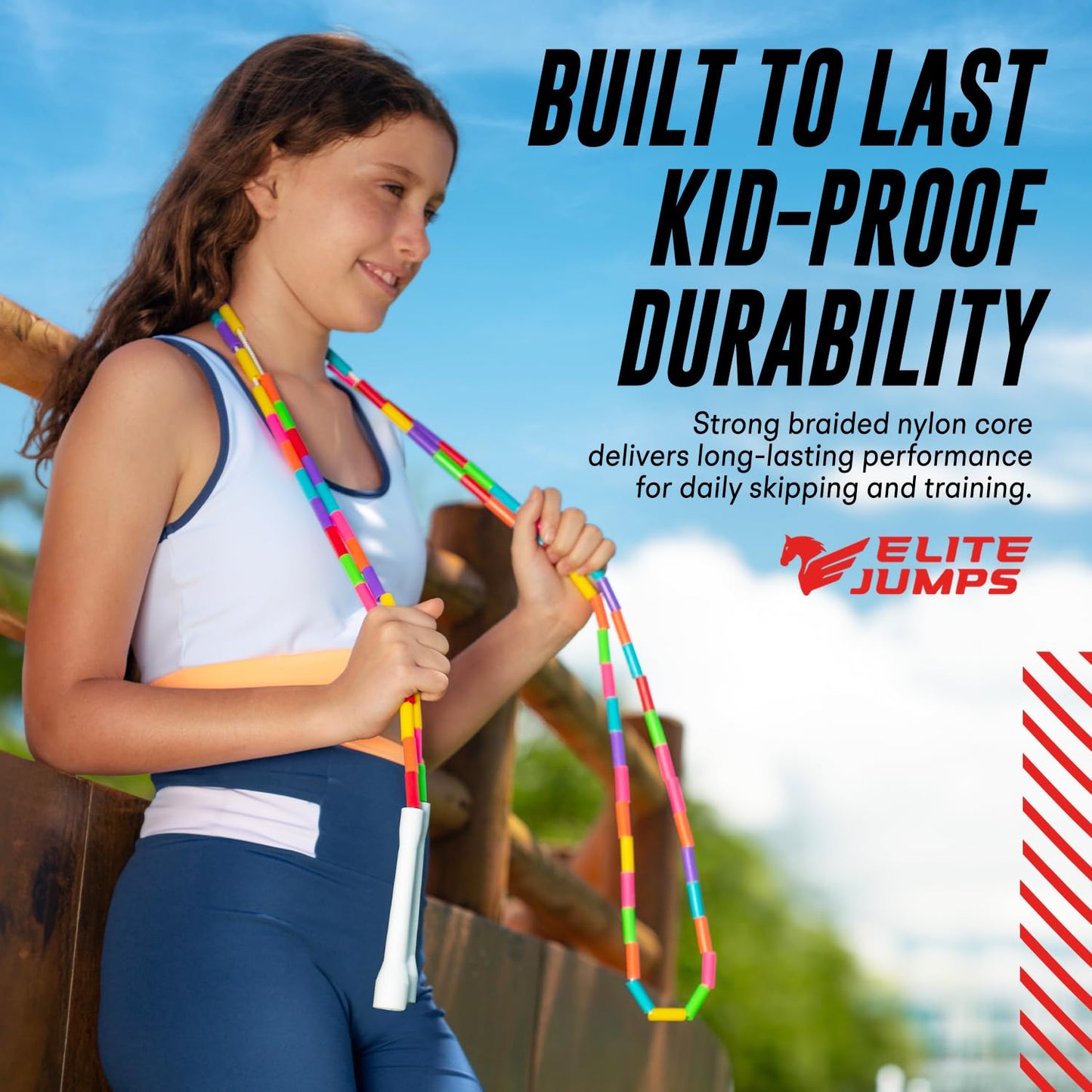 Beaded Jump Rope for Kids Ages 5-10, Shatterproof Segmented Beads, Tangle-Free & Adjustable, Lightweight Exercise Skipping Rope, 7ft (Fits 4-5ft Tall)