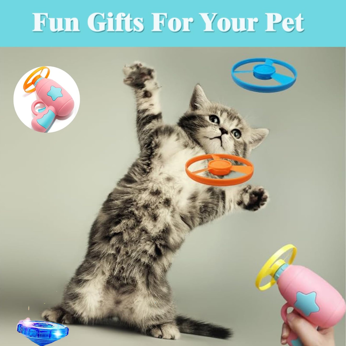 Cooway Cat Fetch Toys, Interactive Flying Cat Toy with 35 Flying Propellers,1 Spinning Tops, Dog Cat Pet Funny Tracks Chasing Toy for Cats (Pink)