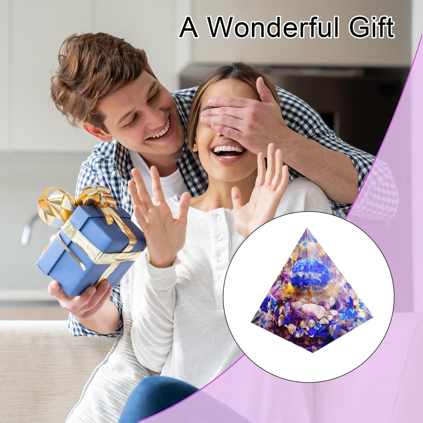 Saefheled Orgone Pyramid Energy Generator,Natural Lapis Lazuli&Amethyst Orgonite Crystal Healing Pyramids for Reduce Stress Chakra Reiki Healing Meditation Attracts Lucky and Success,Wealth Health