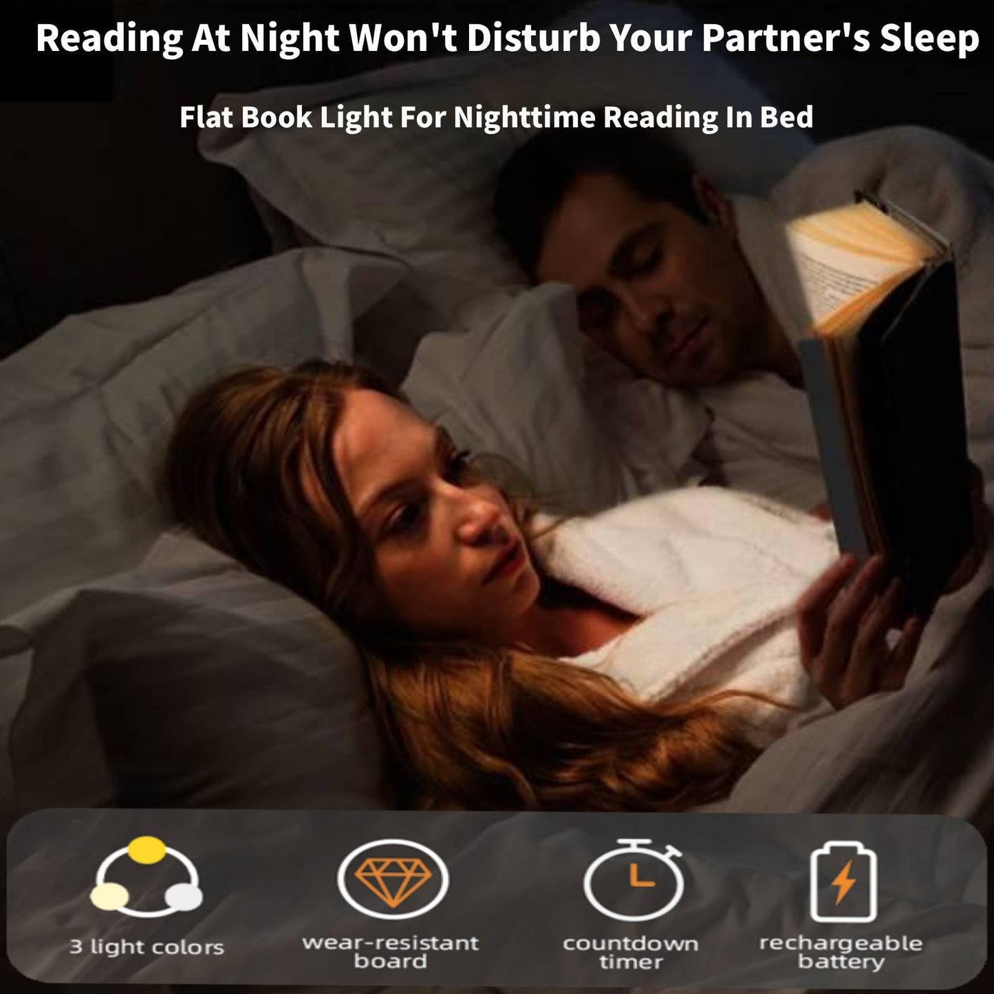 AAESG Book Lights for Reading at Night,Rechargeable LED Reading Light with 3 Colors & Timer, Eye Protection Dimmable Full Page Panel Plate Lamp Which Don't Disturb Your Partner's Sleep