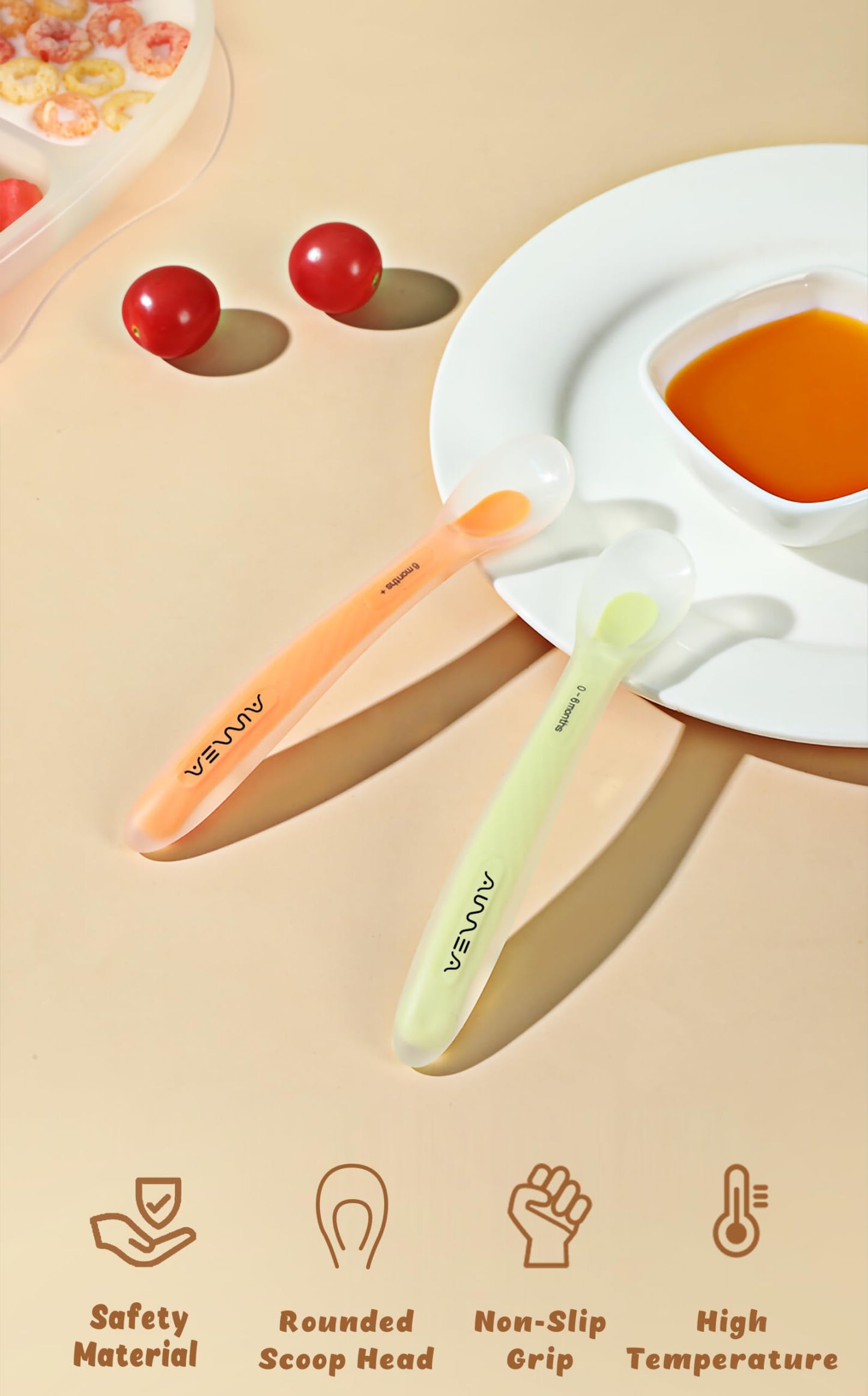 Aurrea Baby teethers for Babies 3-6 Months with Baby Spoons The First Stage Feeding Foods Spoon Set with Travel Case
