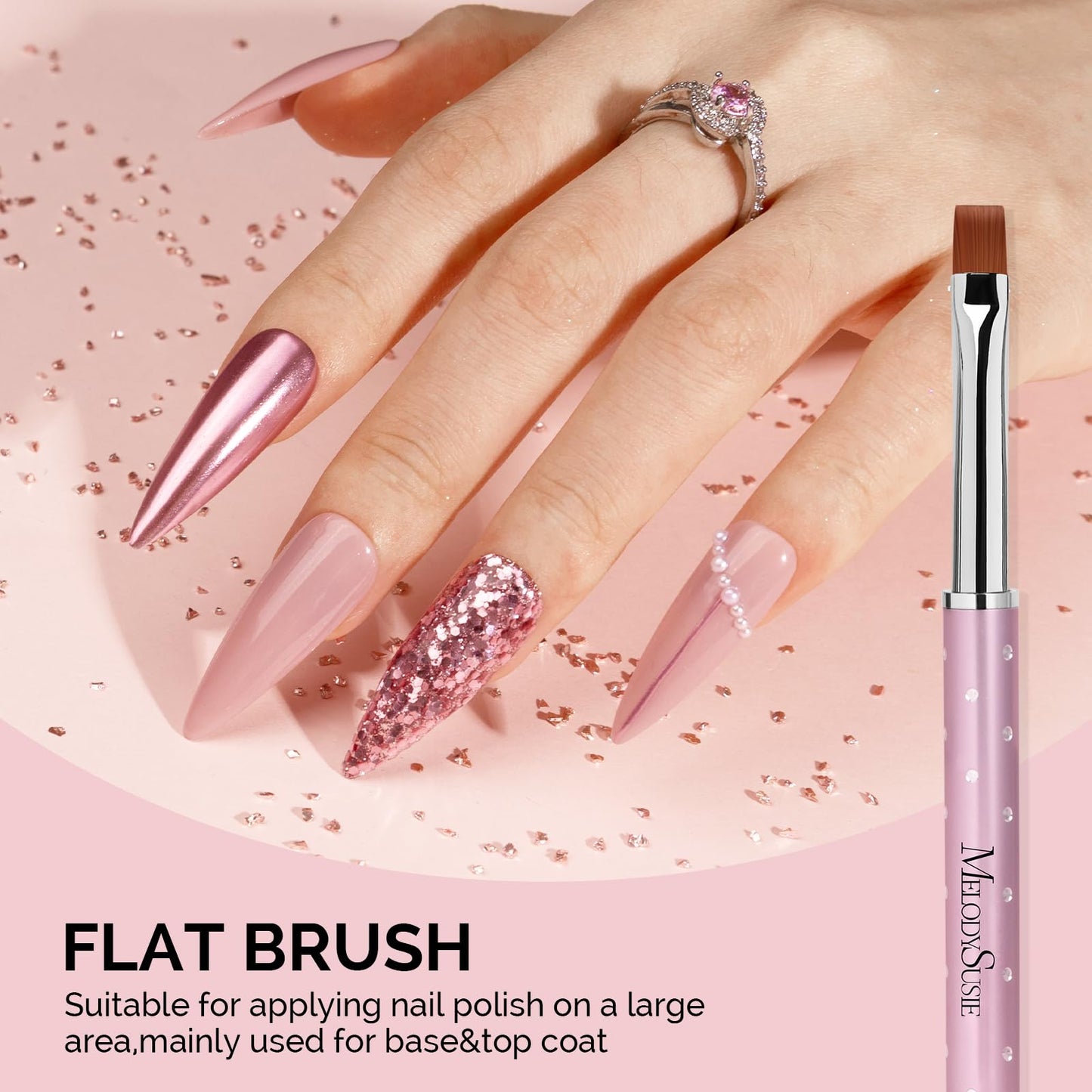 MelodySusie 6pcs Nail Art Brushes Set and 2PCS Nail Art Palette with Stainless Steel Mixing Stick