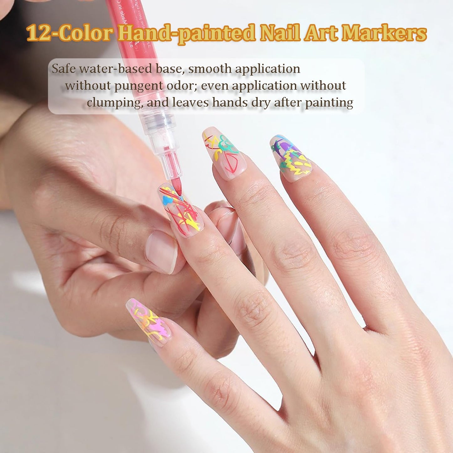 12 Colors Nail Art Pens Set, 0.7MM Quick-dry Nail Art Markers, Multi Purpose Acrylic Paint Pens Kit for Drawing & Home Salon Nail DIY