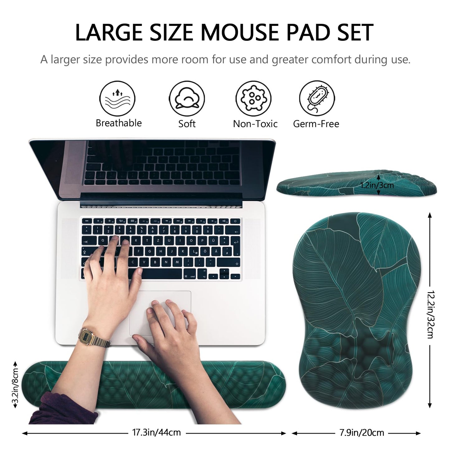 Mouse Pad Wrist Support, Laokiiy 2 in1 Keyboard Wrist Rest+ Ergonomic Mouse Pad, Non-Slip Wrist Rest for Computer Keyboard, Made Easy Typing & Relieve Wrist Pain（Banana Leaf Green）