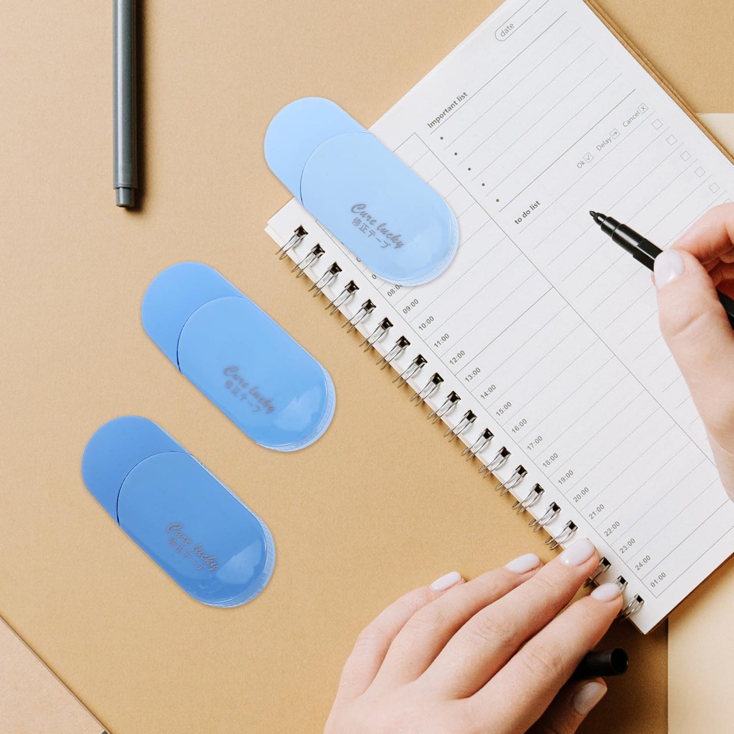 Gogogmee 6pcs Gradient Blue Correction Tape for Students, Household White Tape Erasers with Convenient Dispenser, Office and School Writing Supplies for Note Taking and Homework