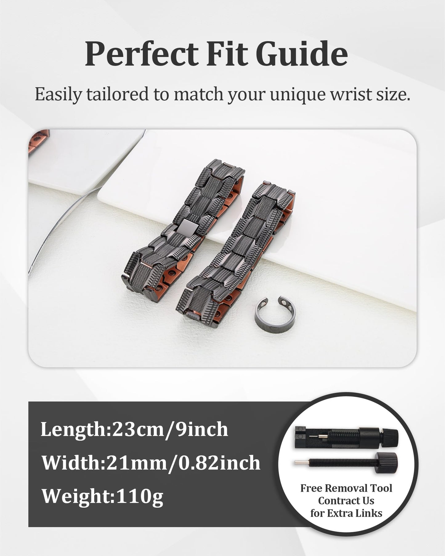 Fashtour 3X Copper Bracelet for Men Triple Ultra Strength Magnets, Masculine Design Pure Copper Magnetic Bracelet, Adjustable Length with Sizing Tool (Black2)