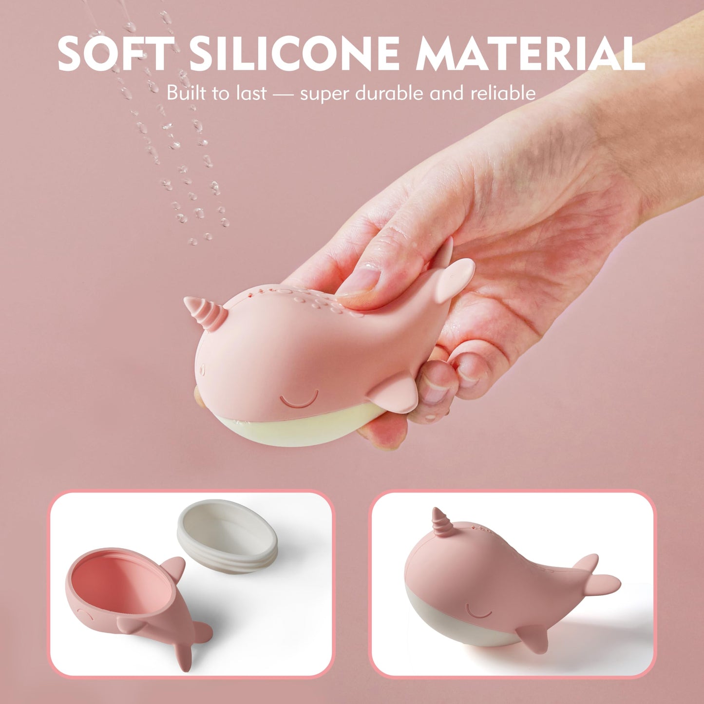 MarcZero Ocean Silicone Bath Toys 8Pcs for Toddlers Kids Babies,Bathtub Water Toys,Soft Squeezable Easy-Grip Pool Toys Set (Pink)