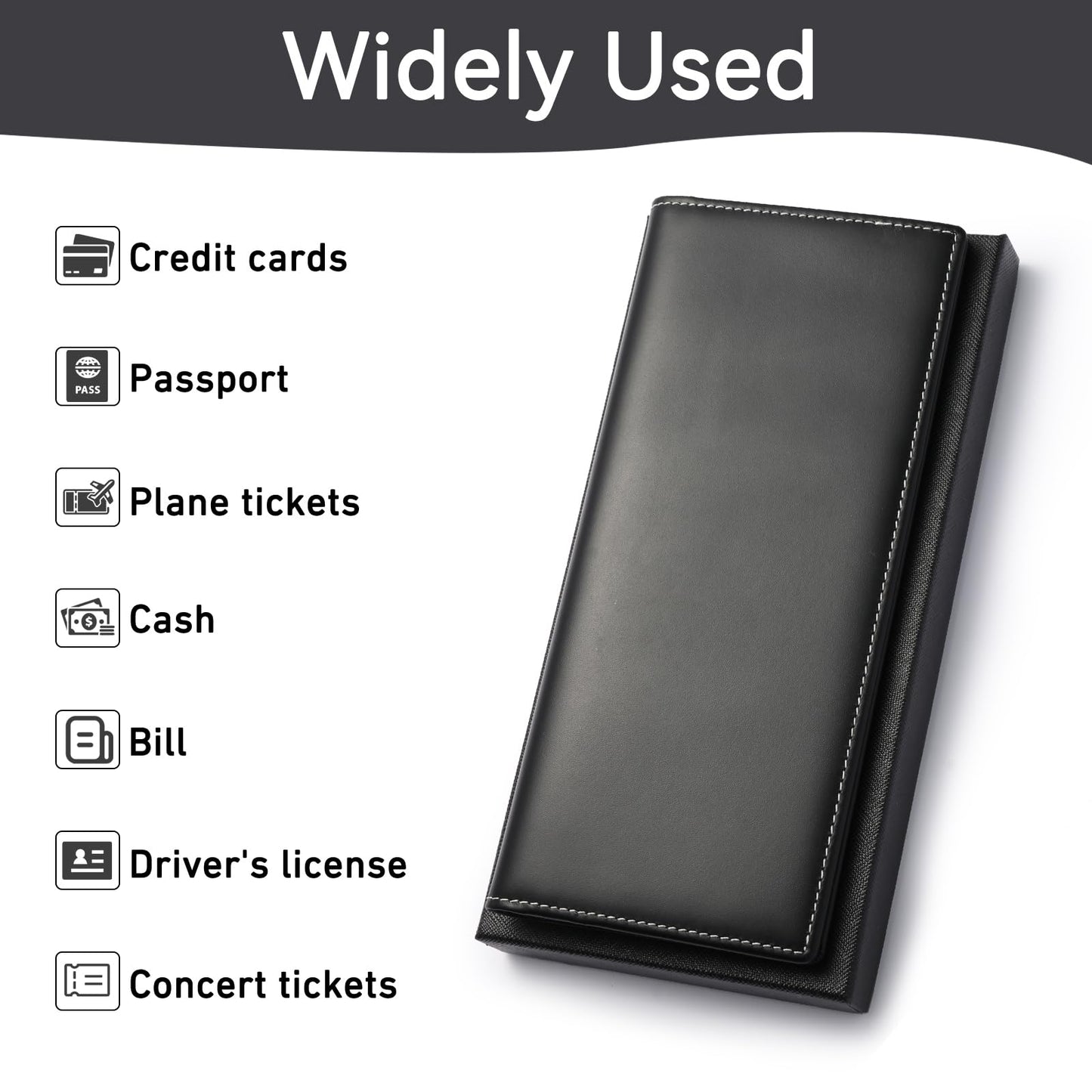 Travel Wallet Passport Holder RFID Blocking Genuine Leather Cover with Smart Tracker Slot RFID Passport Wallet for Family Use (Black)