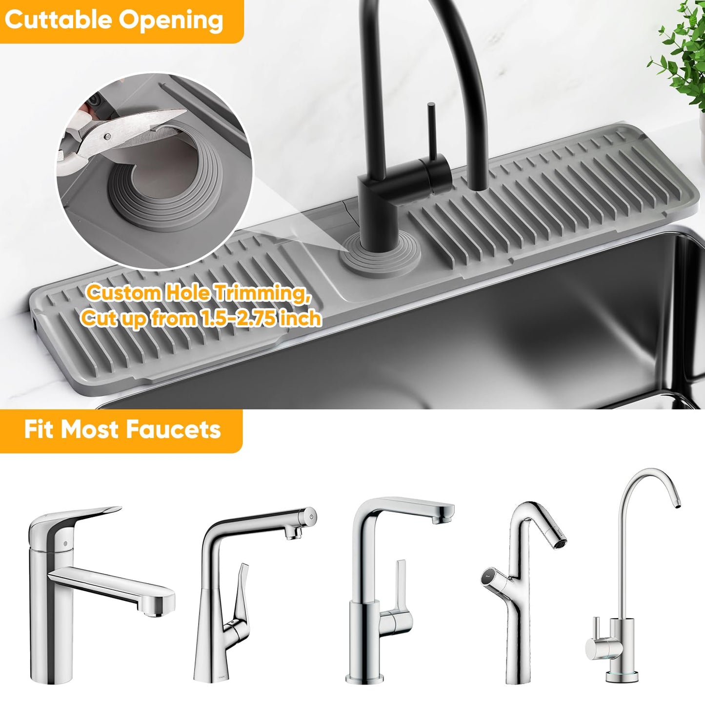 24'' Longer Faucet Mat for Kitchen Sink Splash Guard[7° Slope Fast Self-draining][Snap Lock Fit]Kitchen Sink Faucet Mat Splash Guard Kitchen Sink Area Water Splash Guard Behind Faucet Draining Mat