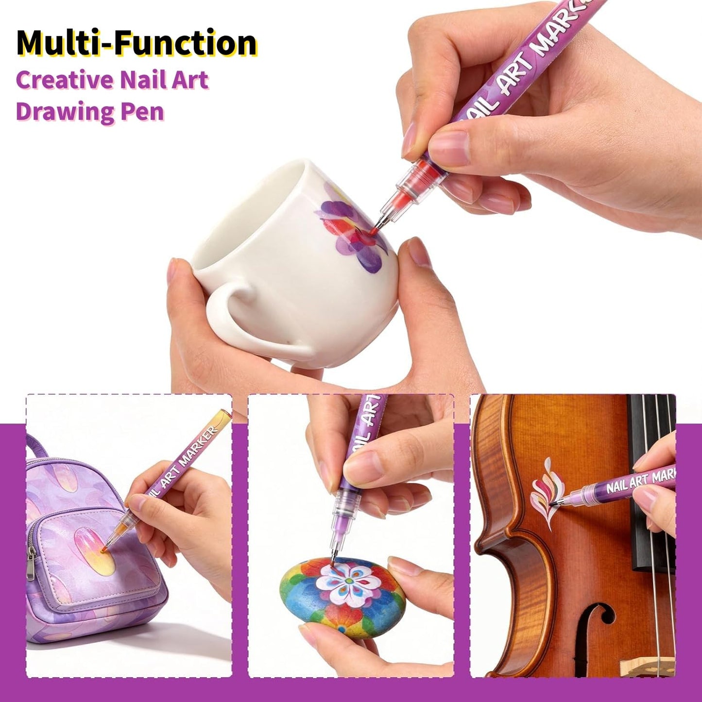 Nail Art Pens Set 12Colors, 0.5mm Fine Tip 3D Acrylic Polish Pen, Waterproof Quick-Drying Dotting Graffiti Drawing Liner Brush, DIY Nail Art Design Manicure Tools for Beginners Women Home Salon Use