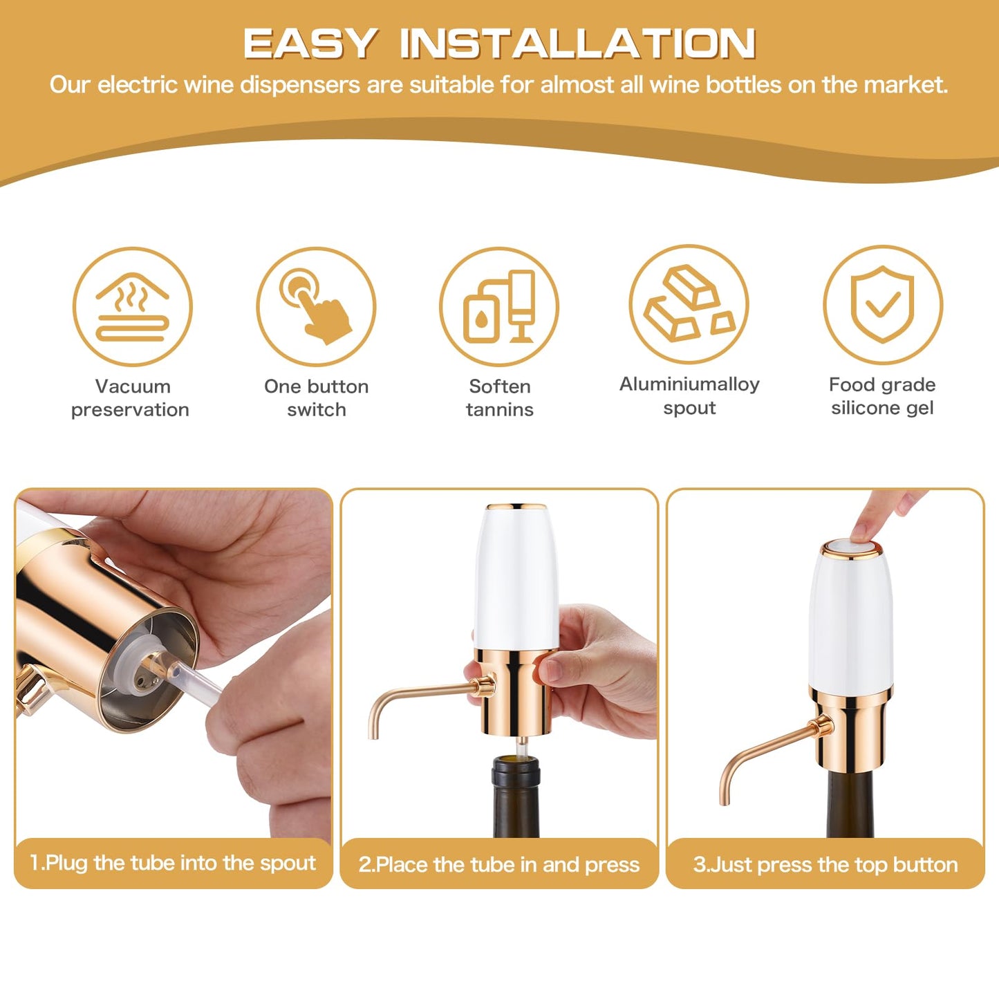 BLUBYEES Electric Wine Aerator Pourer with Stopper, Automatic Wine Bottle Dispenser Machine with USB Rechargeable and Multi-Smart Wine Decanter, Best Wine Gifts for Wine Lovers