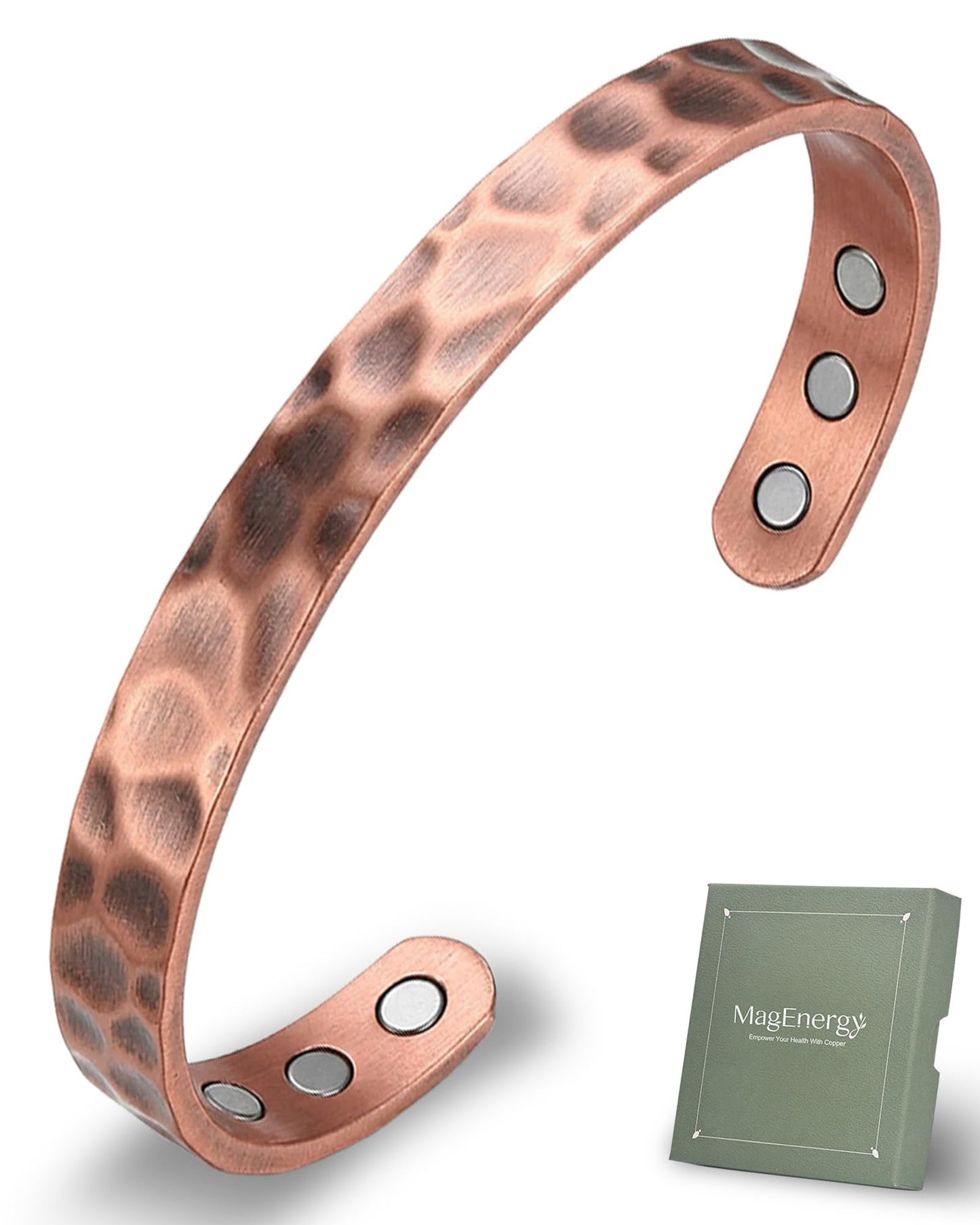 MagEnergy Copper Bracelet for Men and Women, Magnetic Hammered Pure Copper Bangle with 3500 Gauss Magnets,6.8" Adjustable Copper Cuff Jewelry Gift