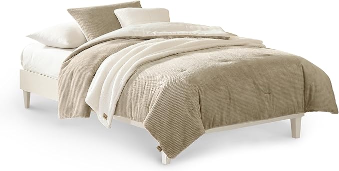 UGG Remina Twin Comforter Set 4 Piece Bed in a Bag with Throw Blanket, Decorative Pillow Sham and Reversible Comforter Hypoallergenic Washable College Dorm Bedding, Twin XL, Brown Birch