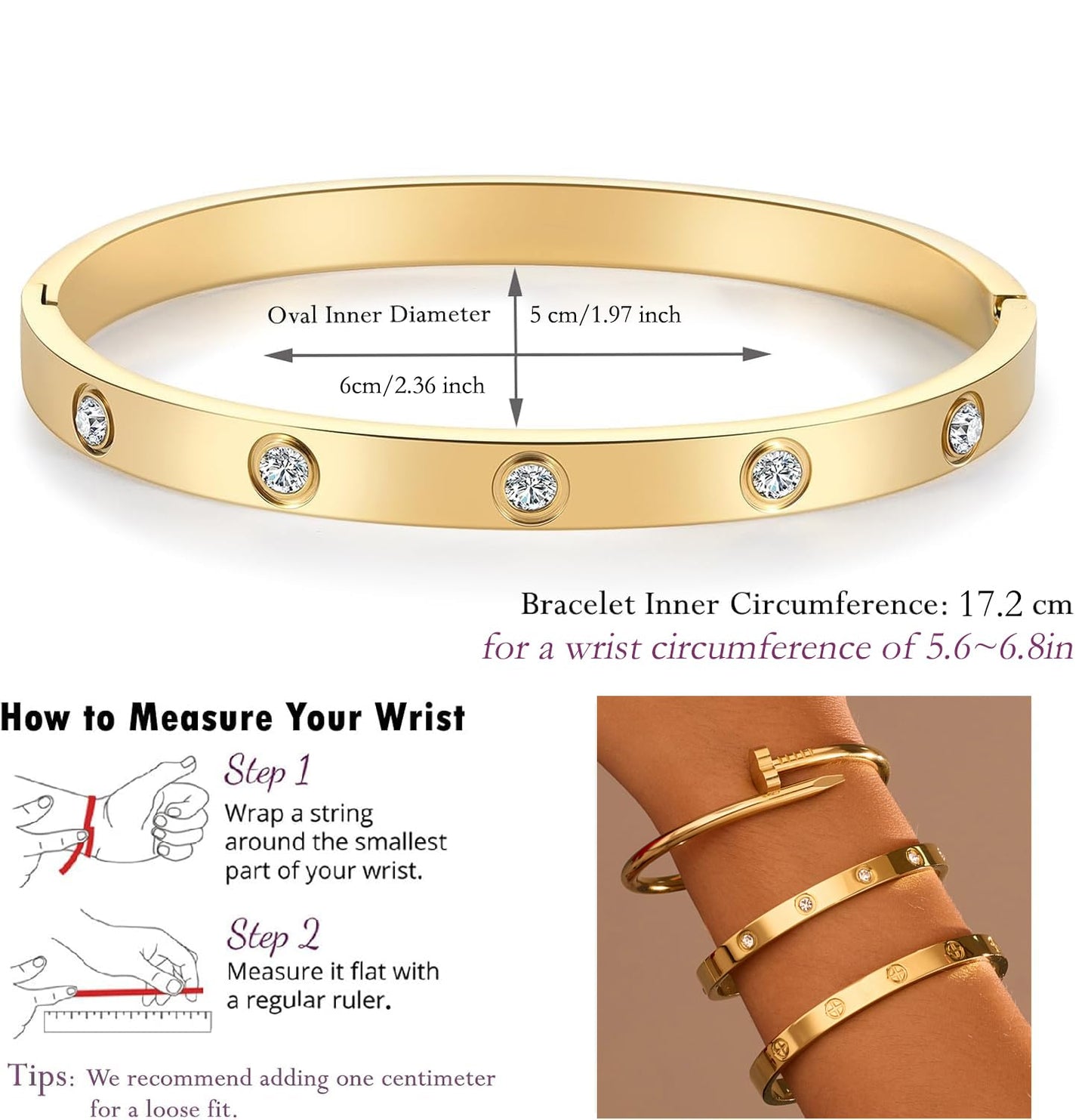 18K Gold Plated Stainless Steel Love Nail Bangle Clover Bracelet Set Stackable Dupes for Love Trendy Jewelry (gold)