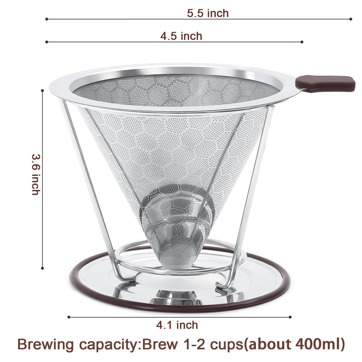 Pour Over Coffee Dripper, MISETTO Stainless Steel Filter,Easy to Clean Paperless pour over coffee maker,Reusable Filter,Cone Dripper with Removable Cup