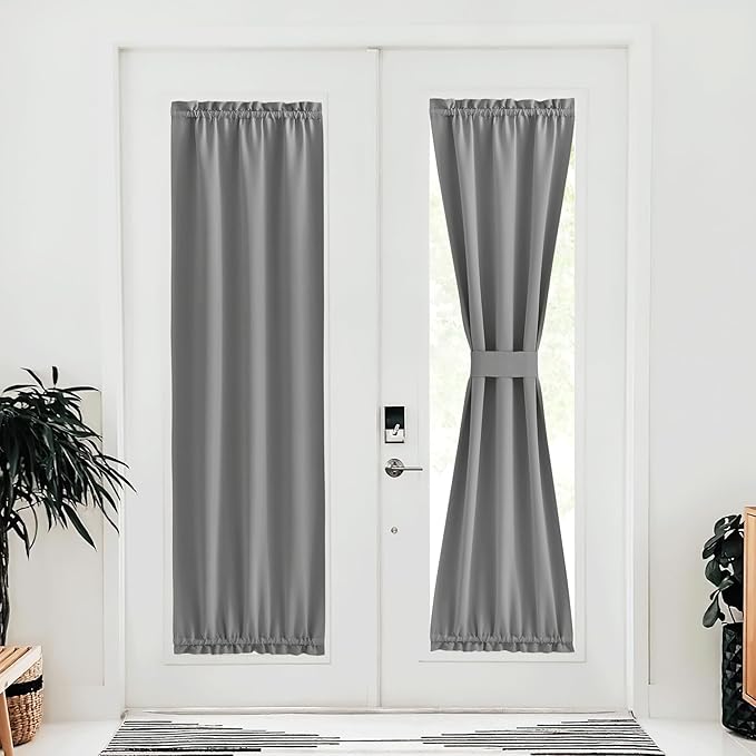NICETOWN Blackout Door Curtains, Elegance French Door Curtains for Privacy, Thermal Insulated Panels, Room Darkening Window Covering for Doorway, Silver Grey, 25" W x 80" L, 1 Panel