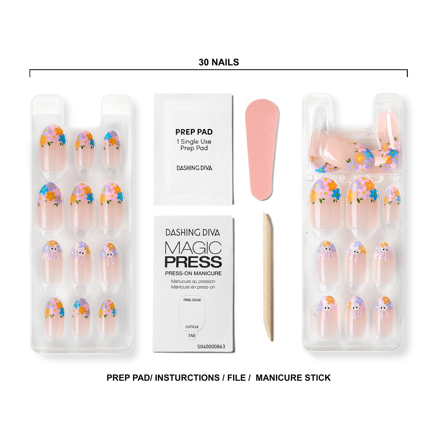 Dashing Diva Magic Press Nail Set - Hop Scotch - Medium Almond Press On Nails - Long Lasting Gel - Lasts Up to 10 Days - Gel Set - 4-Piece Manicure Kit with 30 Nails
