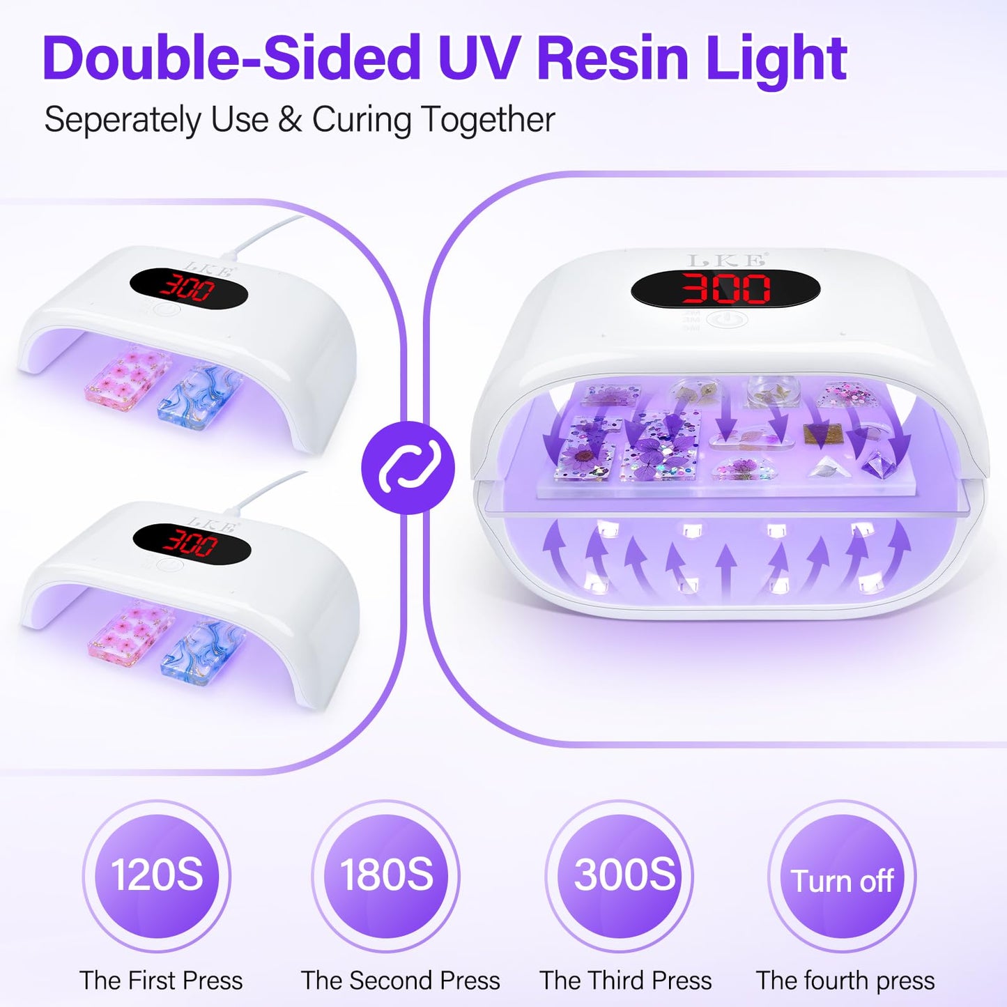 UV Light for Resin, 36W 24 LED Double-Sided UV Curing Lamp with Power Adapter, Fast Curing with 3 Timers, Jewelry Making Kit –9 Silicone Molds, 48 Metal Clasps, 5 Pipettes & Tools Set for DIY Crafts