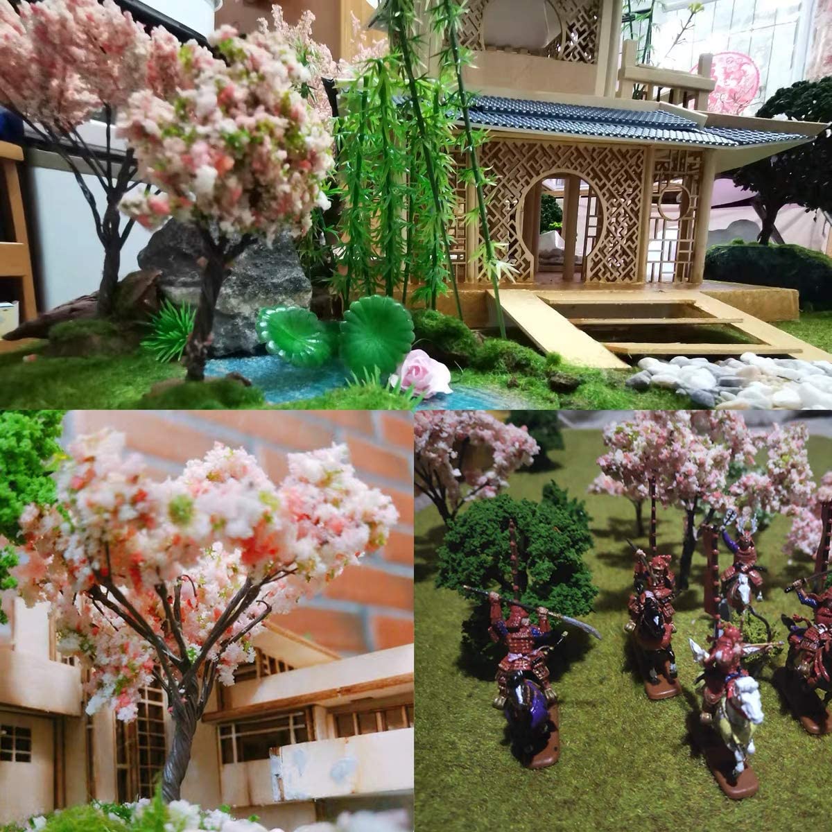 Yetaha 10PCS Pink Flower Model Trees, Mini Vegetation Flower Cluster Static Scenery Model for DIY Landscape Railway Train Diorama Garden Scenery Layout Architecture Trees Home Decoration, 11CM/4.33"