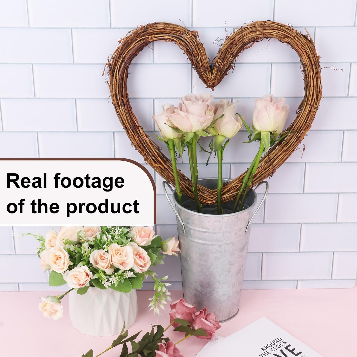 KUKLIPJIM 8 Pcs 10 Inch Heart Shaped Natural Grapevine Wreath Set, Hand-Woven Vine Branch Wreaths for DIY Crafts, Christmas Decorations, Home & Event Styling