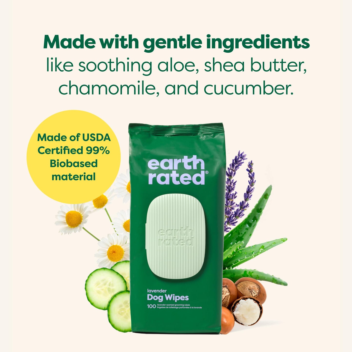 Earth Rated Ear Wipes & Grooming Wipes Bundle - Includes 70 Fragrance-Free Pet Ear Wipes and 100 Lavender-Scented Grooming Wipes.