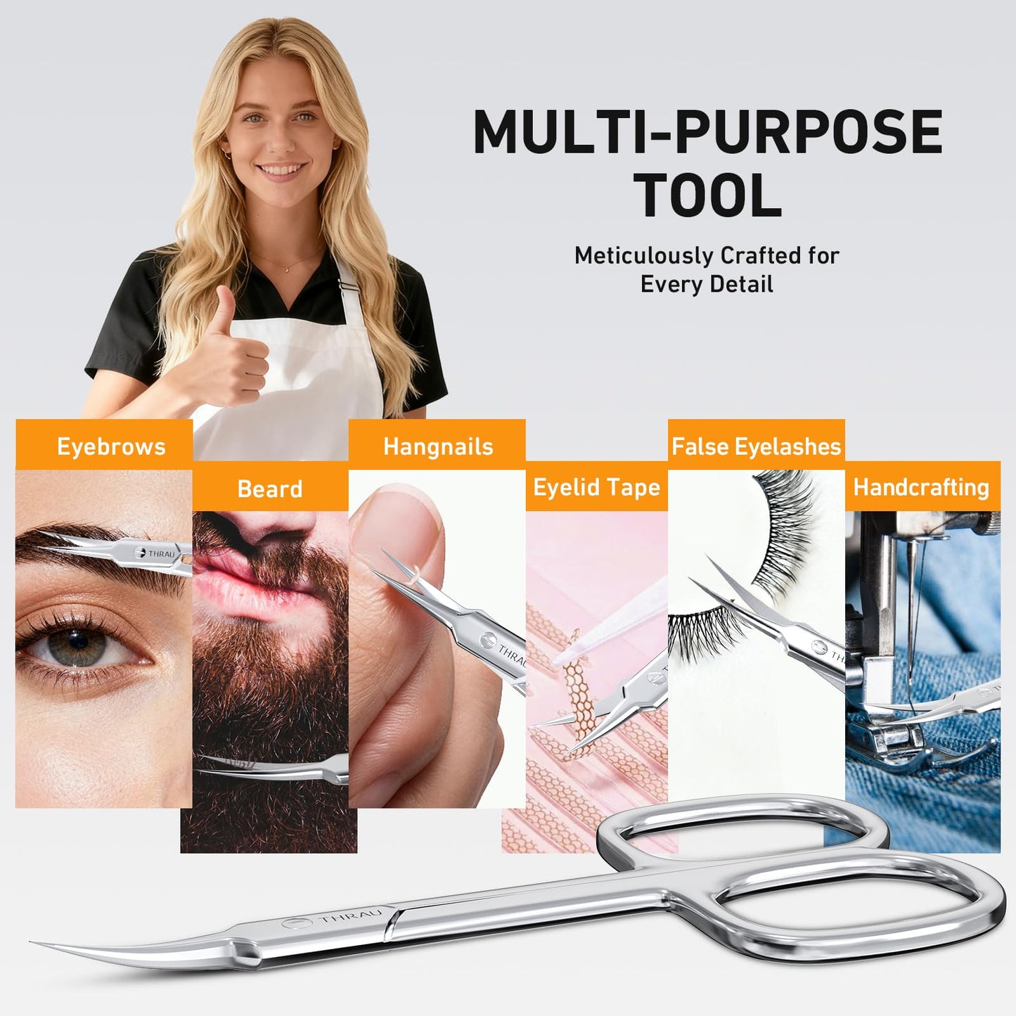 THRAU Cuticle Scissors Extra Fine for Manicure and Pedicure, Curved Blade Nail Scissors, Precise Pointed Tip Grooming Kit for Eyebrow, Eyelash, Trim Nail and Dry Skin, Small Scissors