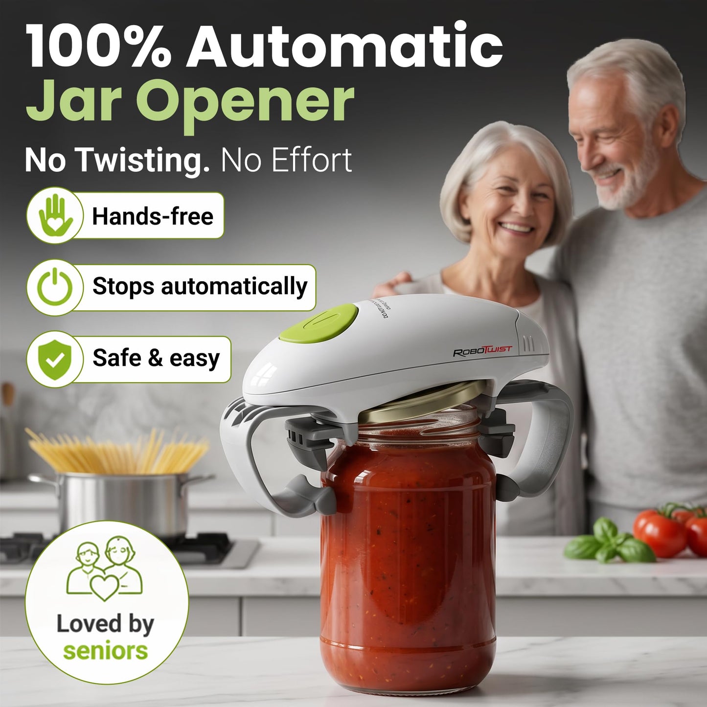 Robotwist Automatic Jar Opener, Deluxe Model with Improved Torque, Robo Twist Kitchen Gadgets for Home, Electric Handsfree Easy Jar Opener – Works on All Jar Sizes, As Seen on TV