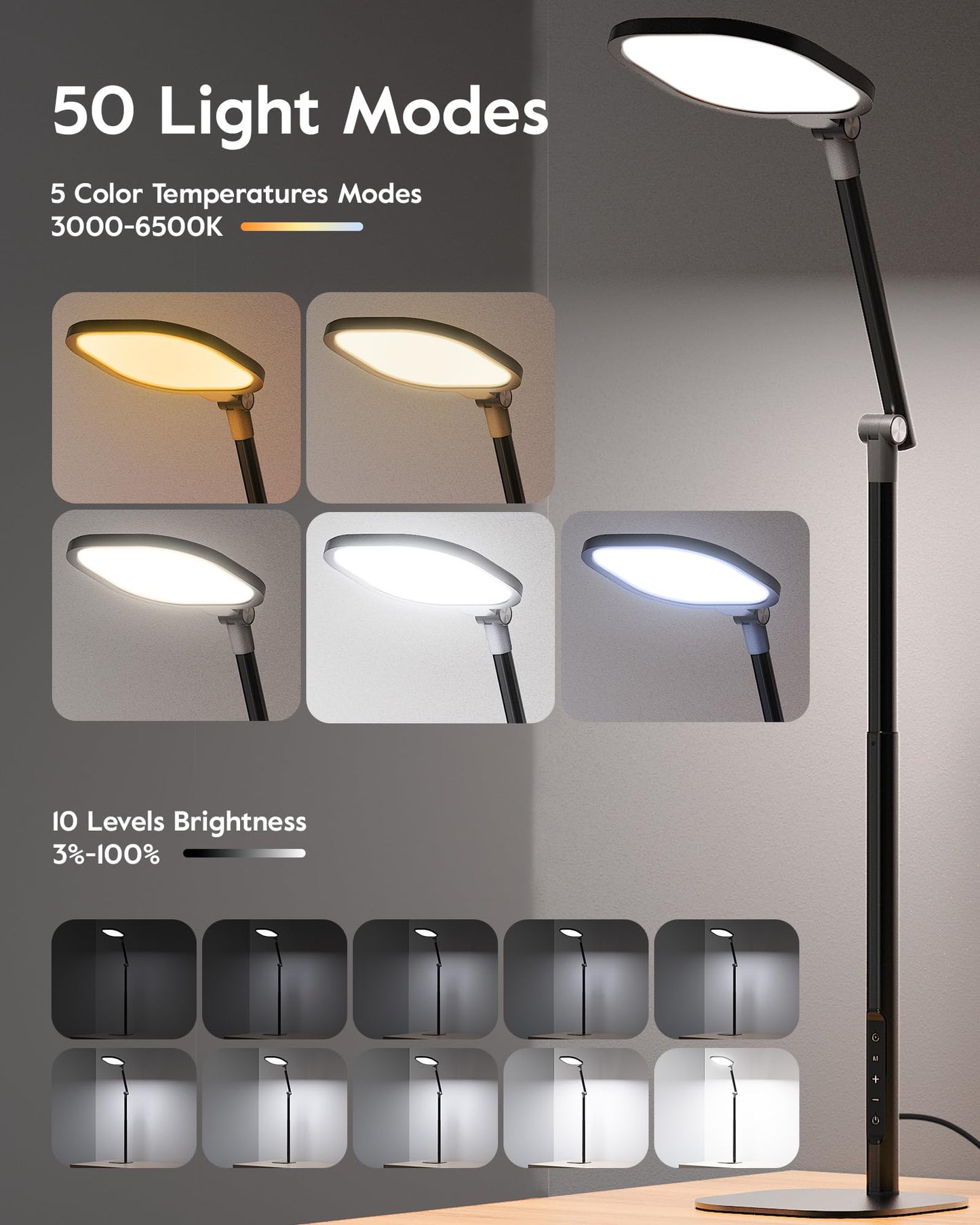 LitONES Led Desk Lamps for Home Office with Base, Tall Desk Lamp with 50 Light Modes & Memory and Timer Func Computer Light, Flexible Adjustable Table Lamps for Video Conference, Architect